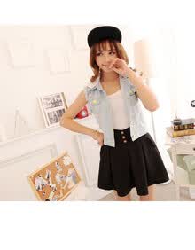 黑莓贵人 2014新款<em>女装</em>做旧<em>牛仔带帽</em>背心<em>马甲</em>