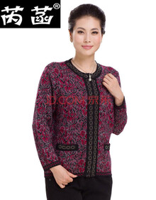 芮菡女装秋冬装新款三色玫瑰<em>开衫</em>中<em>老年人羊绒</em>
