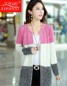 希 2014秋装韩版撞色拼接<em>马海毛针织衫开衫</em>毛