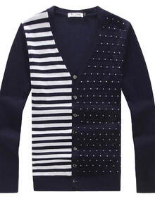 玖咿大码拼接<em>V领卫衣</em>男修身休息<em>开衫</em>时尚领先