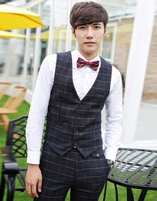 <em>格蓝凯</em> 秋冬季男士格子<em>西服</em>套装韩版修身商务