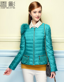 香影2014<em>冬装</em>新款长袖<em>羽绒服</em>蕾丝拼接<em>短款外</em>
