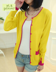 嫣沫2014秋季新款<em>圆领针织</em>衫<em>开衫</em>外套y7042 