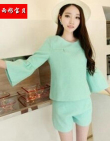 雨彤宝贝 2014孕妇装<em>秋装</em> 九分袖上衣+<em>短裤</em> 套