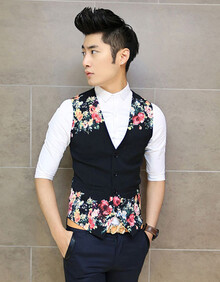 古莱登 男士秋冬季休闲碎花<em>马甲男款</em>韩版修身