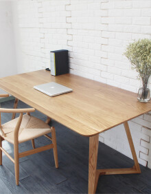 自然风格 全实木橡木电脑桌 学习桌 北欧宜家风格简约办公桌 v腿单桌