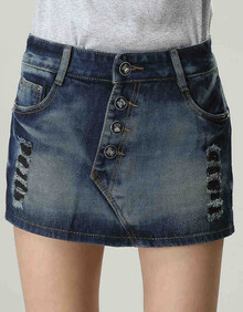 2014新款<em>牛仔短裤裙</em>女装性感排扣大码防走光