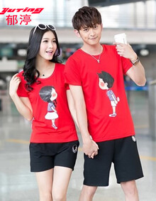 郁渟<em>情侣装</em>套装沙滩<em>短裤</em>子男女短袖潮新款模范