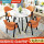 80cm石纹圆桌橘色布椅