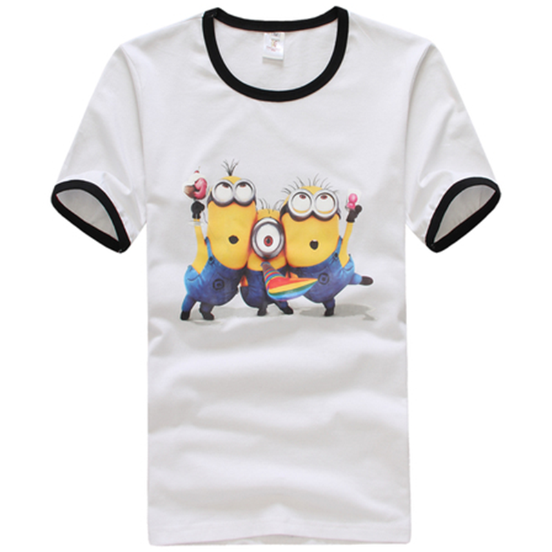 凡遇 可爱卡通小黄人情侣休闲短袖t恤 三个小黄人 白色 l