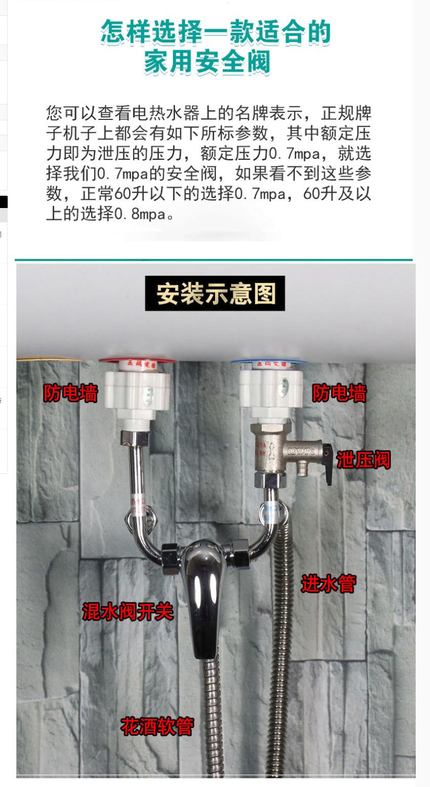 电热水器配件安全阀泄压阀止回阀减压阀加厚铜体明装洗澡龙头混水阀