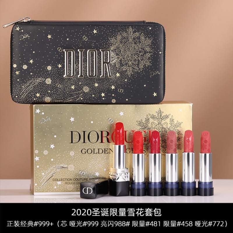 dior迪奥烈艳蓝金新款丝绒口红唇膏2020圣诞限量雪花套装包包6支装