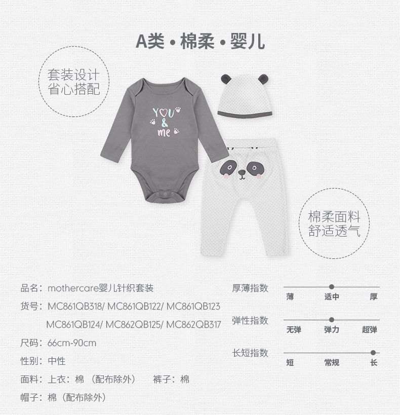 mothercare婴儿针织套装宝宝衣服男女婴儿家居针织套装3件套装 MC861QB122 MC861QB122 73/44