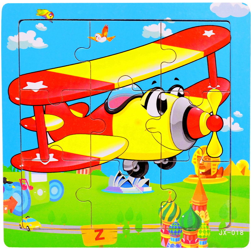 益智玩具 卡通动画 海洋生物 交通工具 9片装 儿童木质拼图 飞机