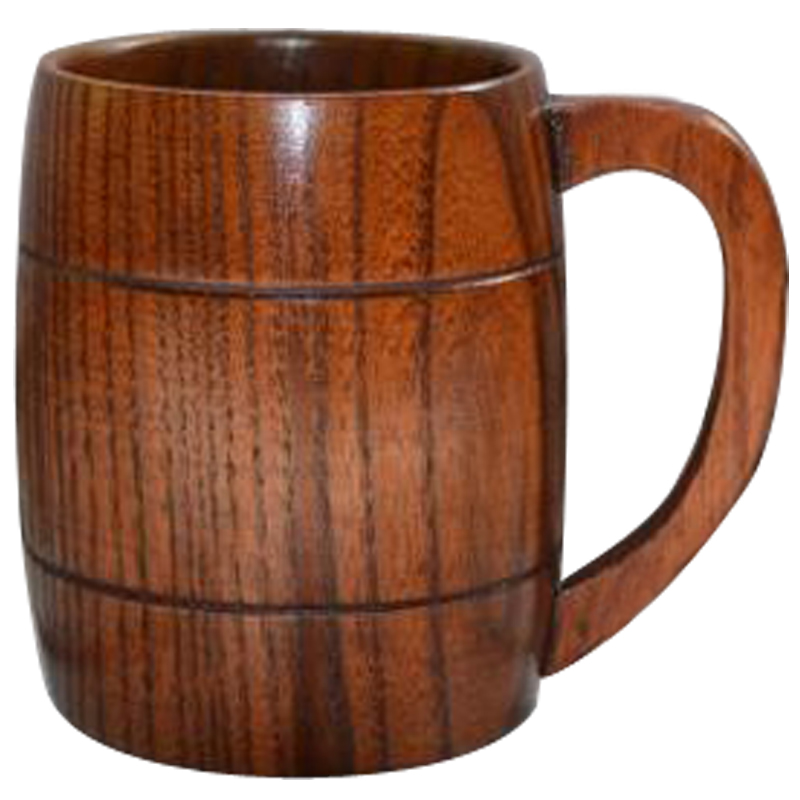 唐易 出口日韩木质啤酒木杯 个性茶杯 手柄木头木杯子
