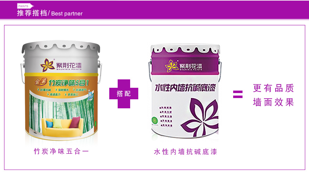 紫荆花漆金装竹炭净味5合1墙面漆 白色乳胶漆油漆涂料