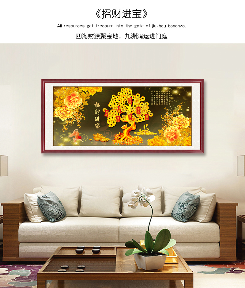 家舍 生意兴隆牌匾客厅装饰画发财树餐厅风水画摇钱树横版壁画招财进