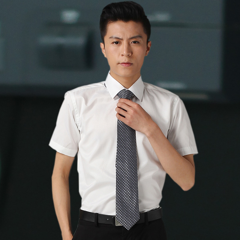 衫博男士衬衫男白色短袖衬衣夏装修身免烫大码职业正装衬衣休闲衬衫