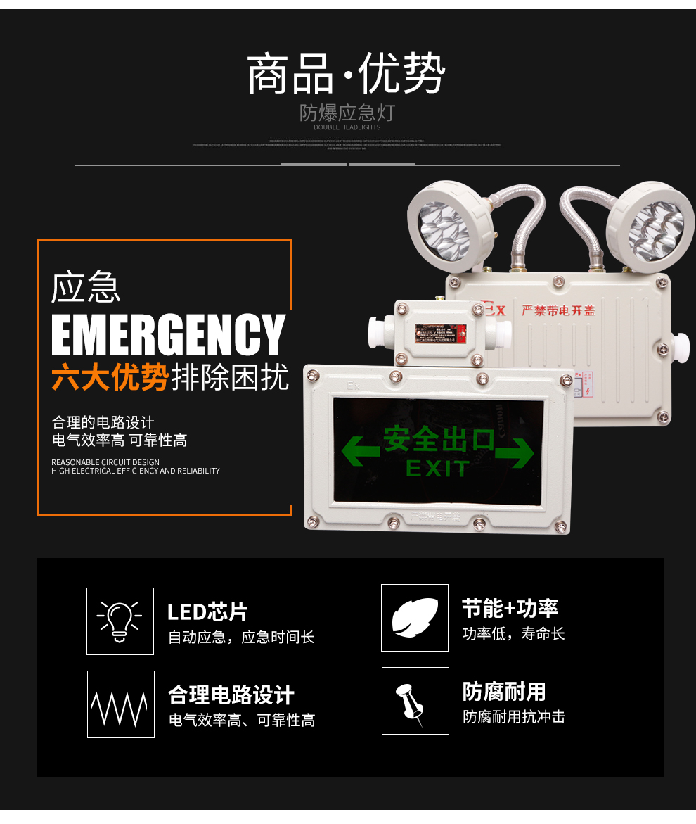 工业防爆灯消防应急灯楼道走廊消防led充电 停电消防应急照明灯双头