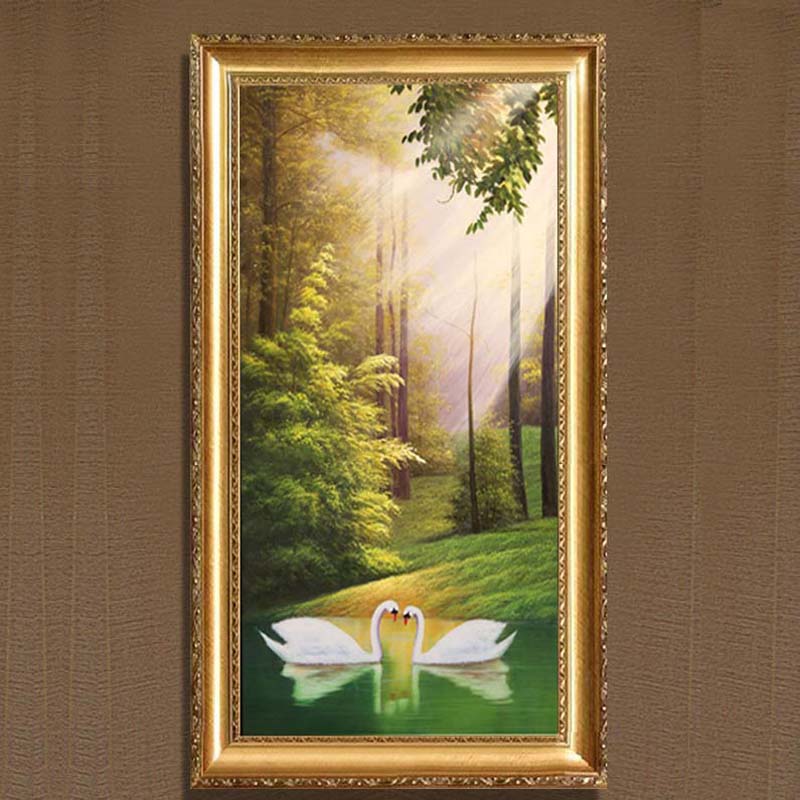 雅创 现代欧式油画玄关纯手绘山水风景油画竖幅走廊装饰画壁画 发财树