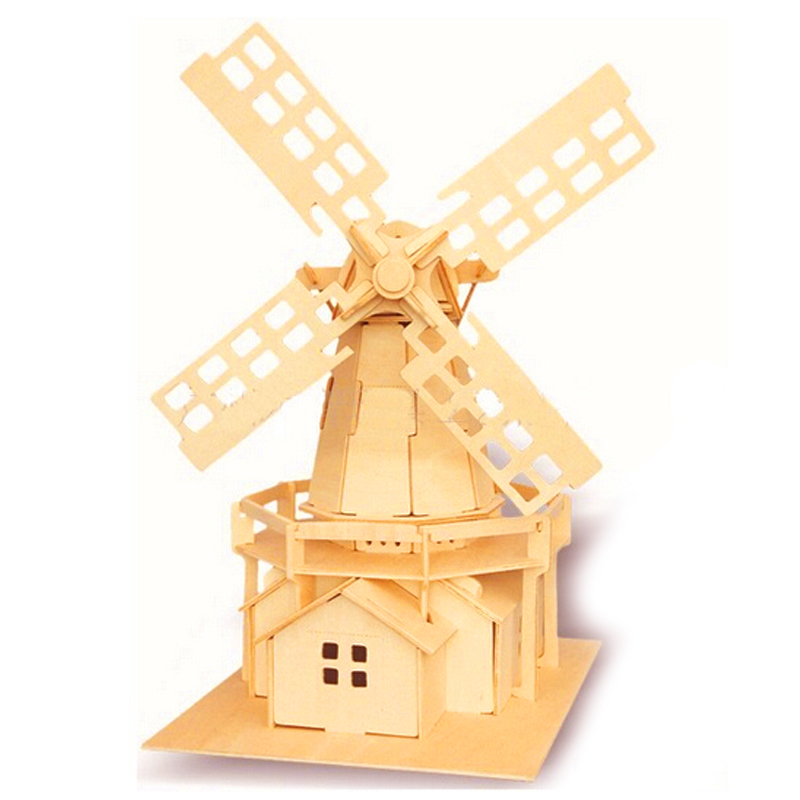 3d手工立体拼图diy木制木质拼图益智拼插积木玩具荷兰风车送白乳胶