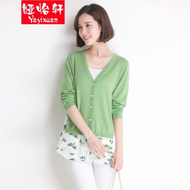 娅怡轩<em>2015</em>春季新款女装<em>韩版</em>印花<em>针织</em>衫<em>女开</em>