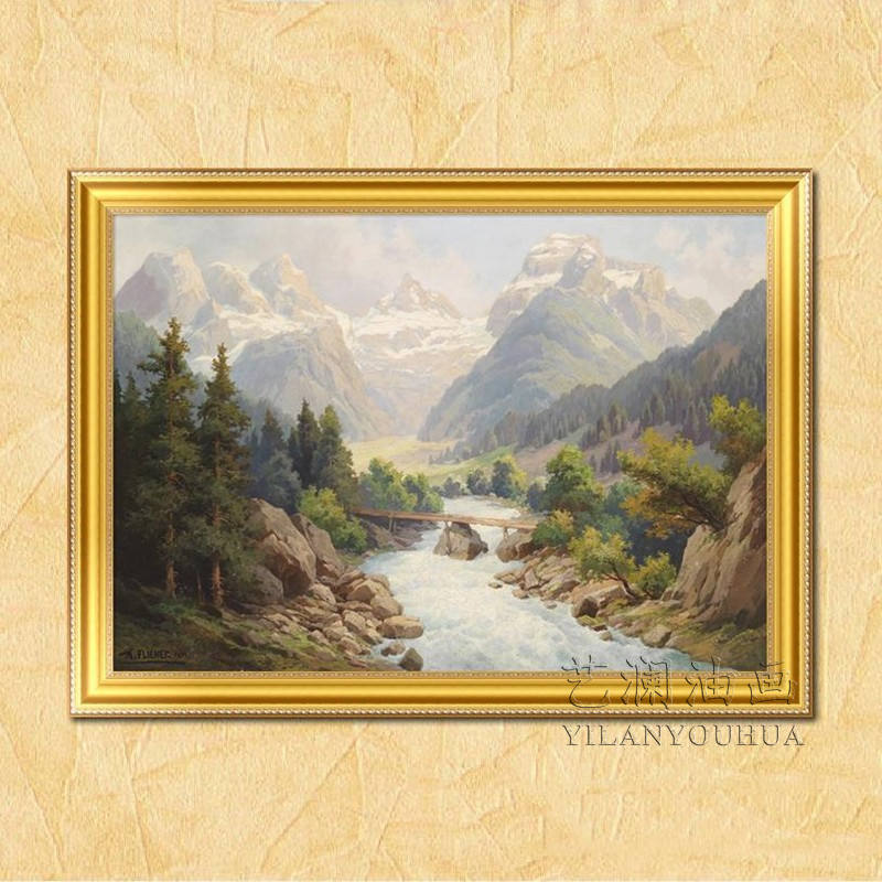 手绘油画山水画
