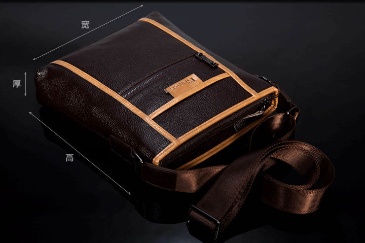 路易雪莱新款头层皮手提单肩休闲商务男包 南美棕