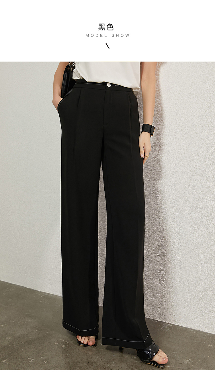 amii极简时髦通勤休闲长裤女2021春秋季新款宽松高腰及地阔腿裤黑色