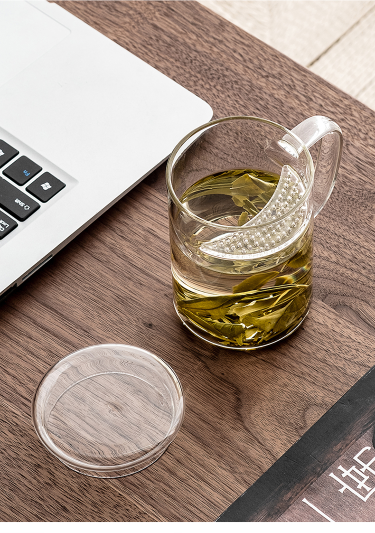 金镶玉 玻璃泡茶杯 简易带过滤家用绿茶杯带把办公杯单层茶水分离茶具