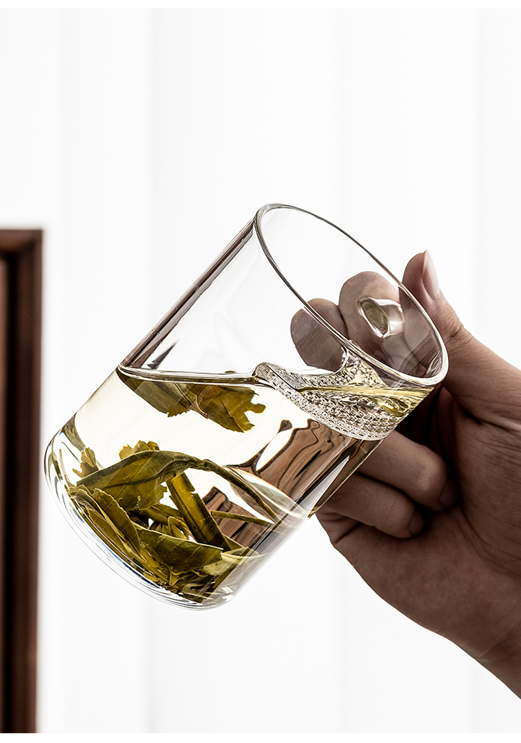 金镶玉 玻璃泡茶杯 简易带过滤家用绿茶杯带把办公杯单层茶水分离茶具