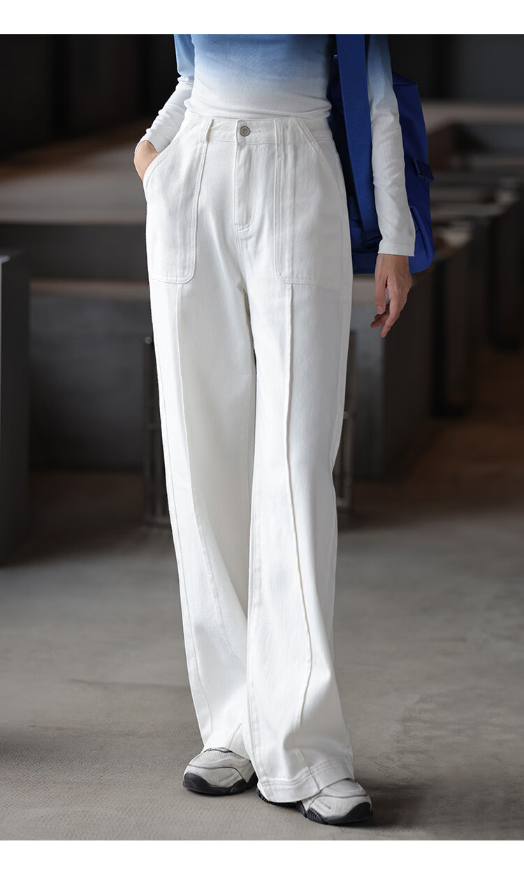 Dme Old Money Style Wide-Leg Spring Casual High-Waisted Slimming Straight-Leg Jeans for Women, Off-White, Size L 7