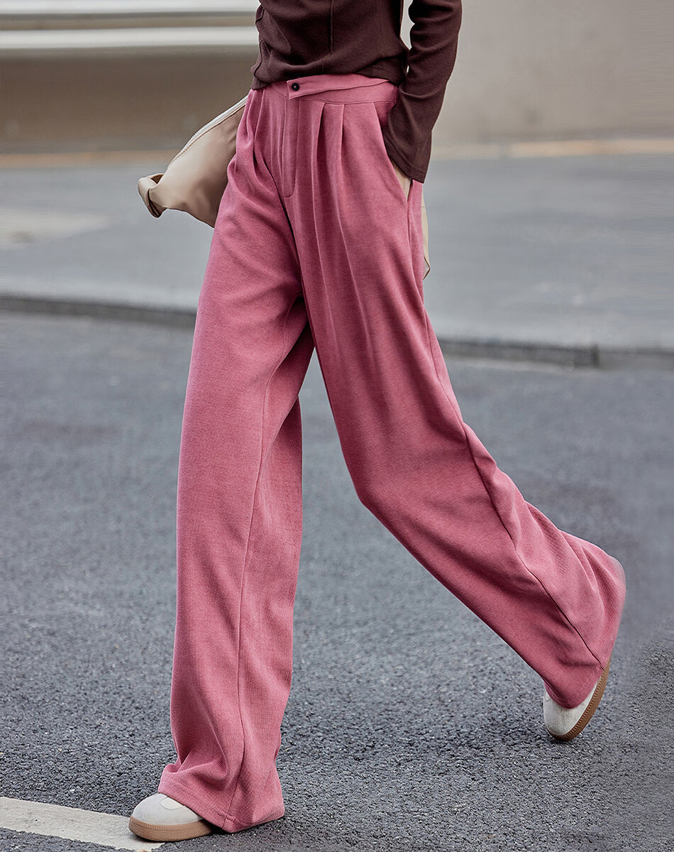 Dme Hollow Design Side Zipper One-Button Sensual Straight-Leg Casual Pants for Women, Bean Paste Pink, L 1