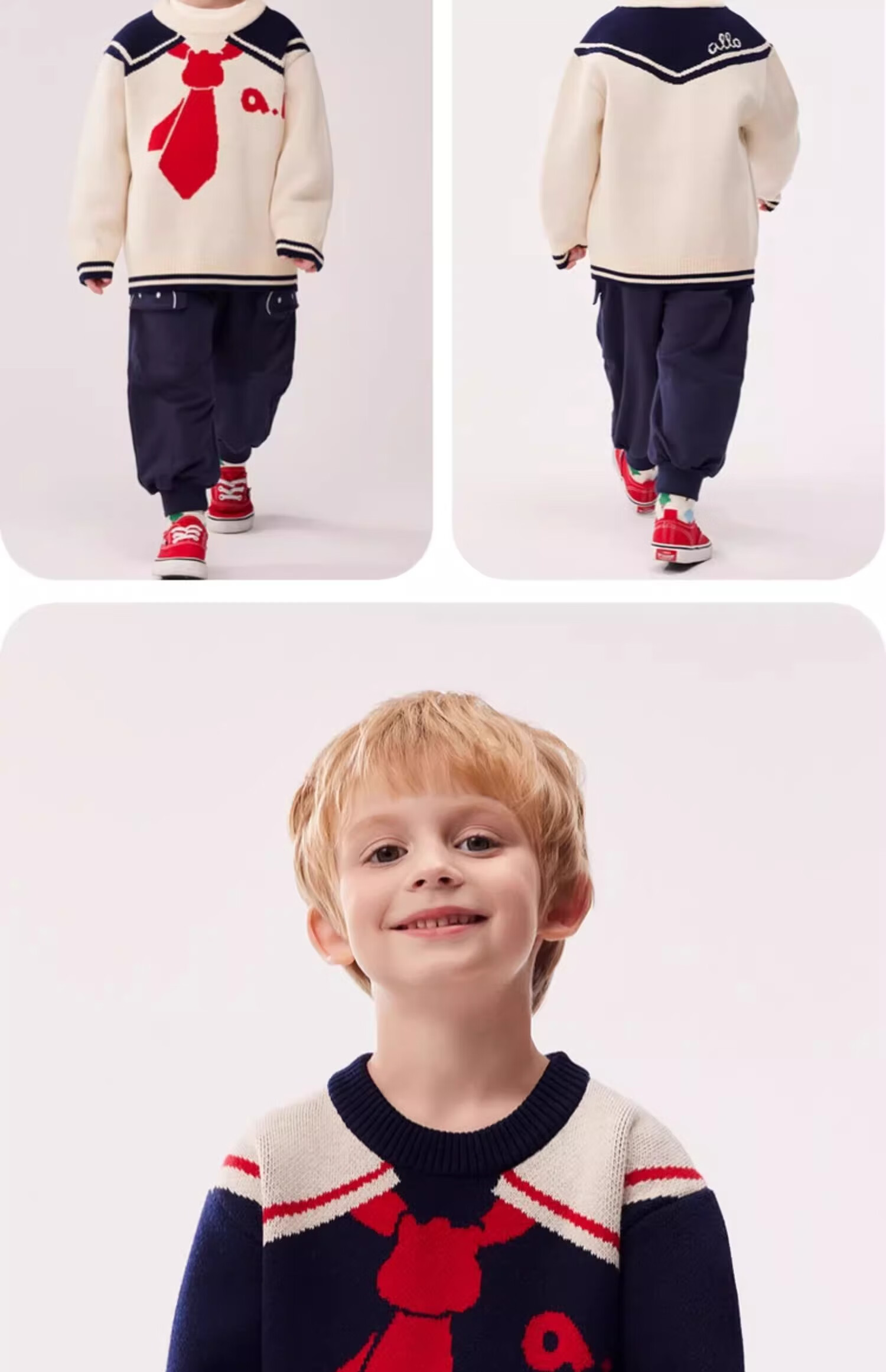 Allo&lugh New Knit Pullover Sweater Jacket for Men Boys Knitwear College Style Navy Blue Size 105 12