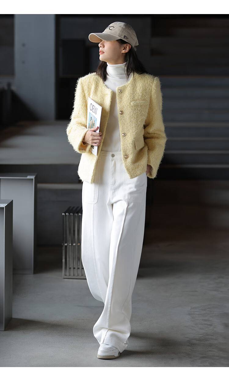 Dme Old Money Style Wide-Leg Spring Casual High-Waisted Slimming Straight-Leg Jeans for Women, Off-White, Size L 13