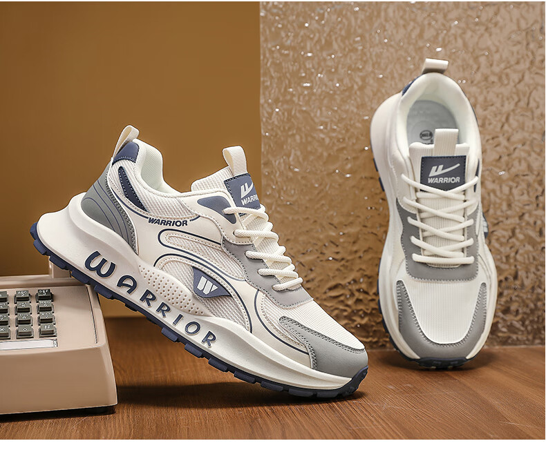 Warrior Men's Summer Breathable Shoes Thick Sole Height Increasing Casual Shoes L146C Gray Black Size 44 15