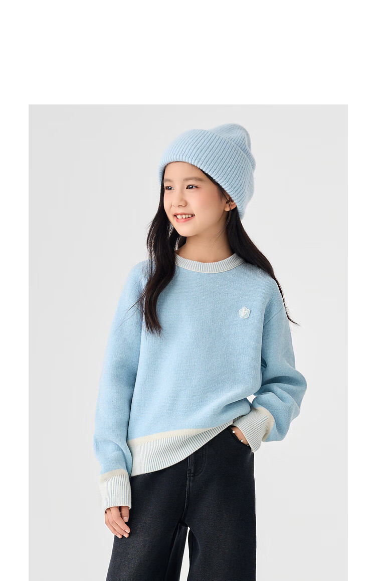 Balabala Kids Pullover Sweater Autumn Winter Crew Neck Colorblock Knitwear Trend 24103021 1