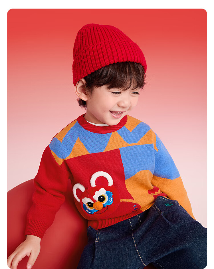 BALABALA 【balaOne】 Kids Sweater Girls Knitwear 2025 Winter Faux Two-Piece Jacquard Knit New Year Outfit 6