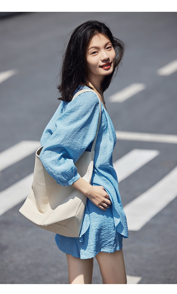 Dme [Cool Two-Piece Set], Summer V-Neck Mid-Sleeve Shirt Top And Shorts Set for Wome 9