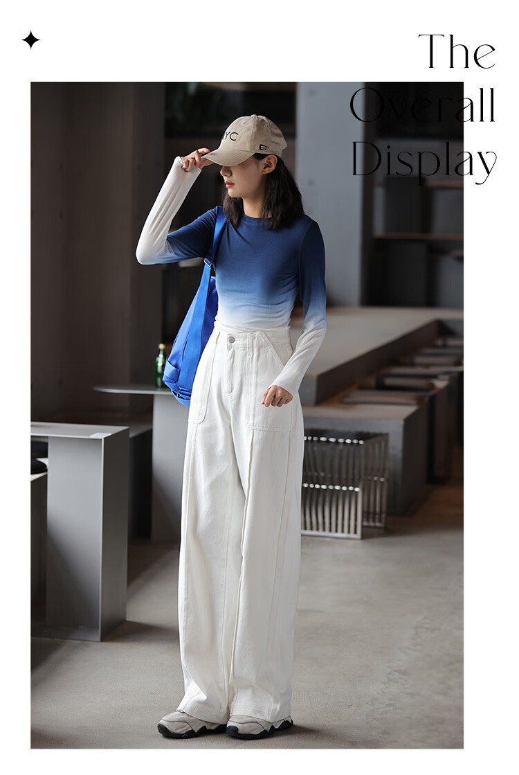 Dme Old Money Style Wide-Leg Spring Casual High-Waisted Slimming Straight-Leg Jeans for Women, Off-White, Size L 5