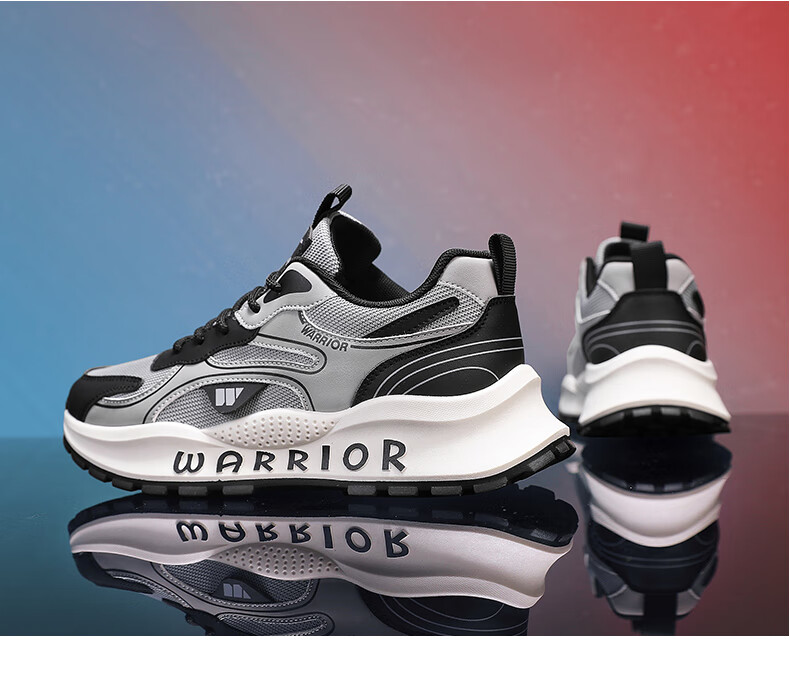 Warrior Men's Summer Breathable Shoes Thick Sole Height Increasing Casual Shoes L146C Gray Black Size 44 16