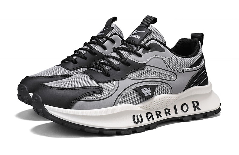 Warrior Men's Summer Breathable Shoes Thick Sole Height Increasing Casual Shoes L146C Gray Black Size 44 20