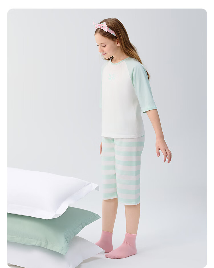 BALABALA Children's Pajama Set, Summer Air Conditioning Wear, Boys And Girls Home Wear, Big Kids Pure Cotton Baby Top And Sleep Pants 8