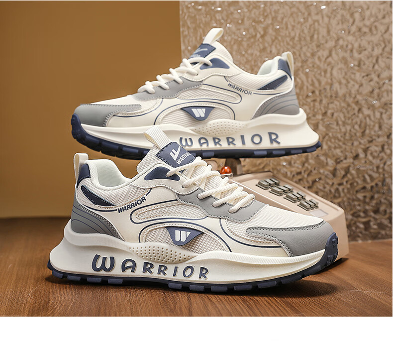 Warrior Men's Summer Breathable Shoes Thick Sole Height Increasing Casual Shoes L146C Gray Black Size 44 14