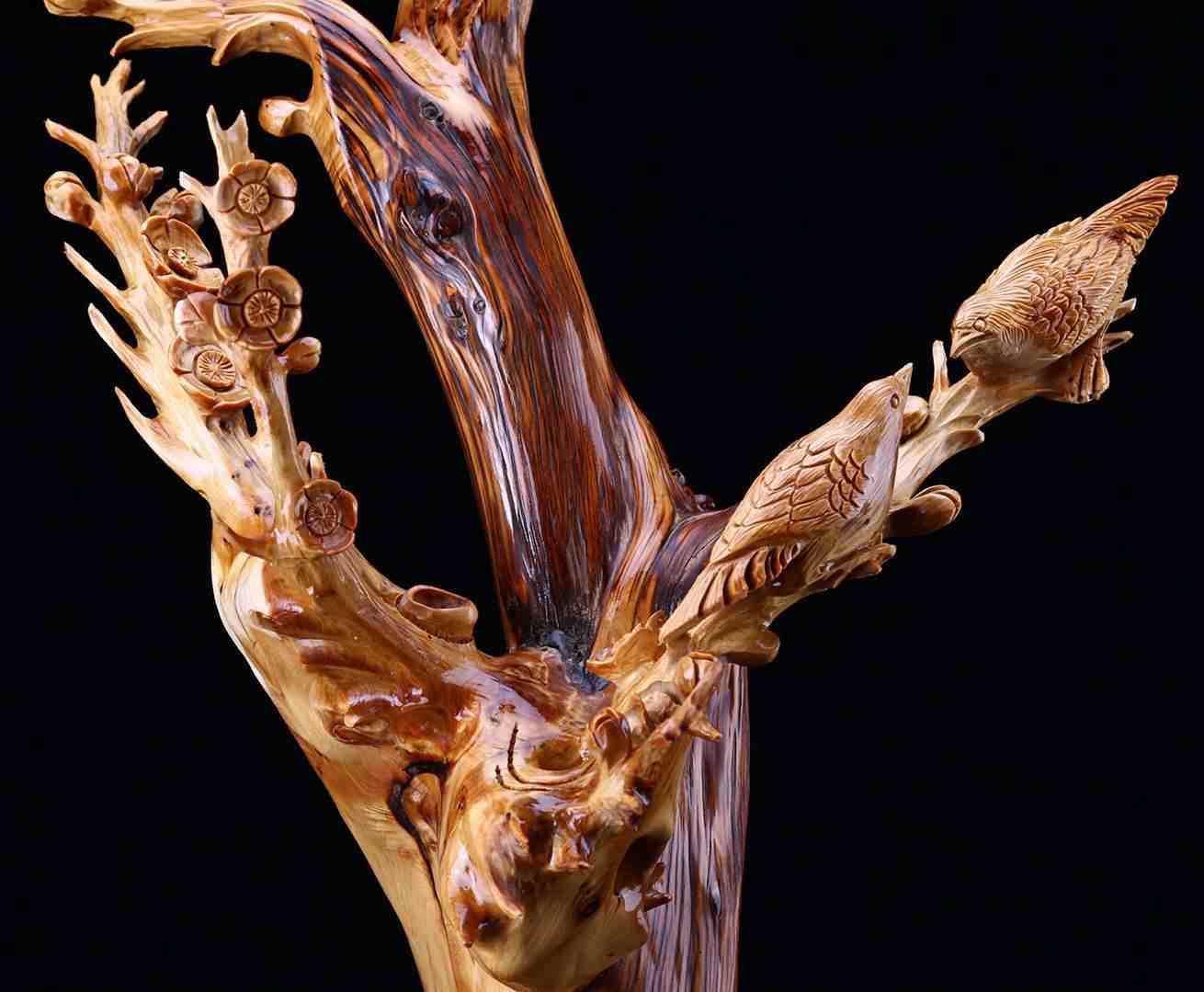 崖柏根雕花鸟摆件中式客厅玄关家居装饰风水摆件办公室大堂摆设木雕