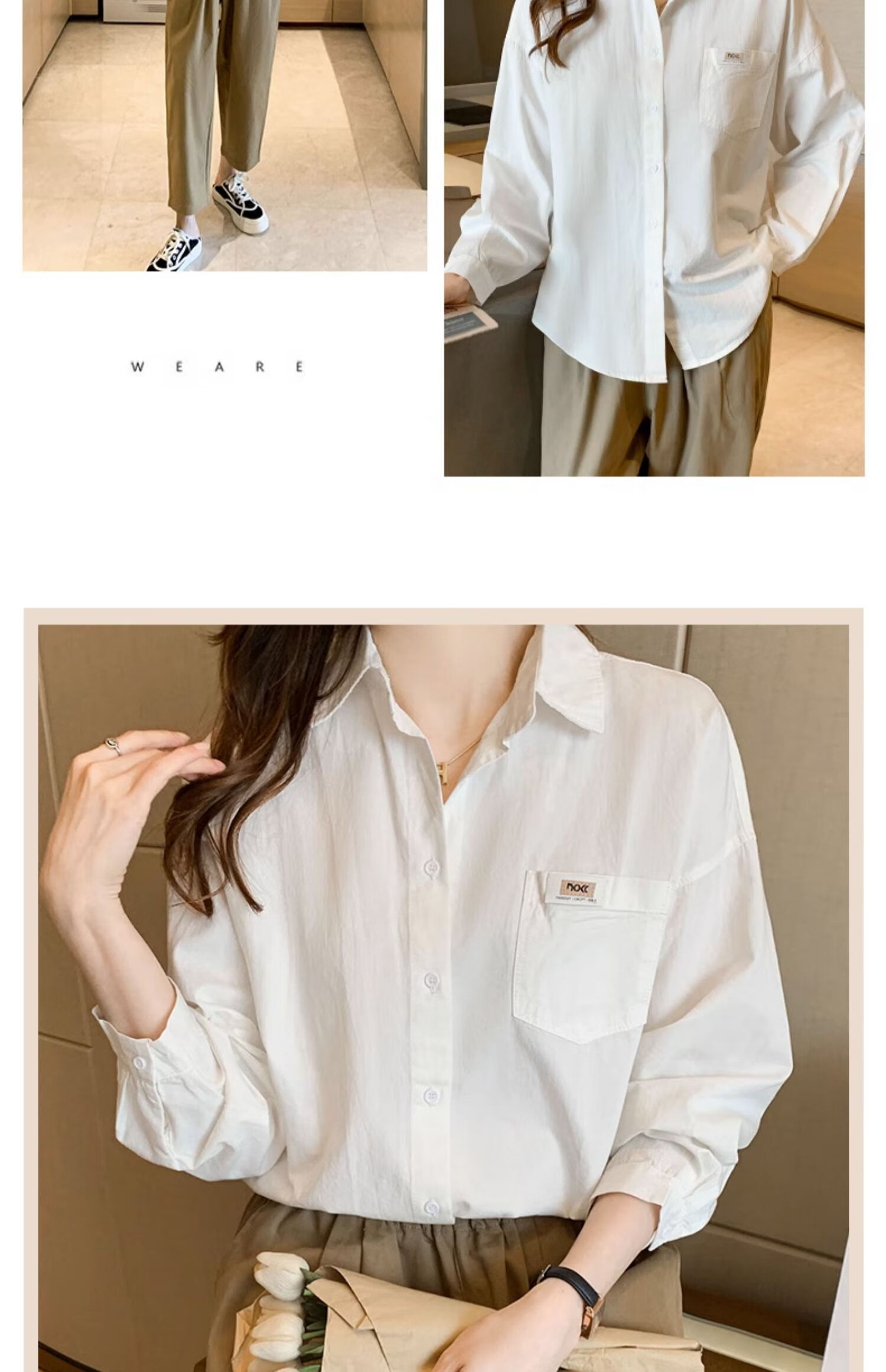 AOTUN Loose Pure Cotton Shirt Women New Ladies Top Base Shirt AT3594 White S 6