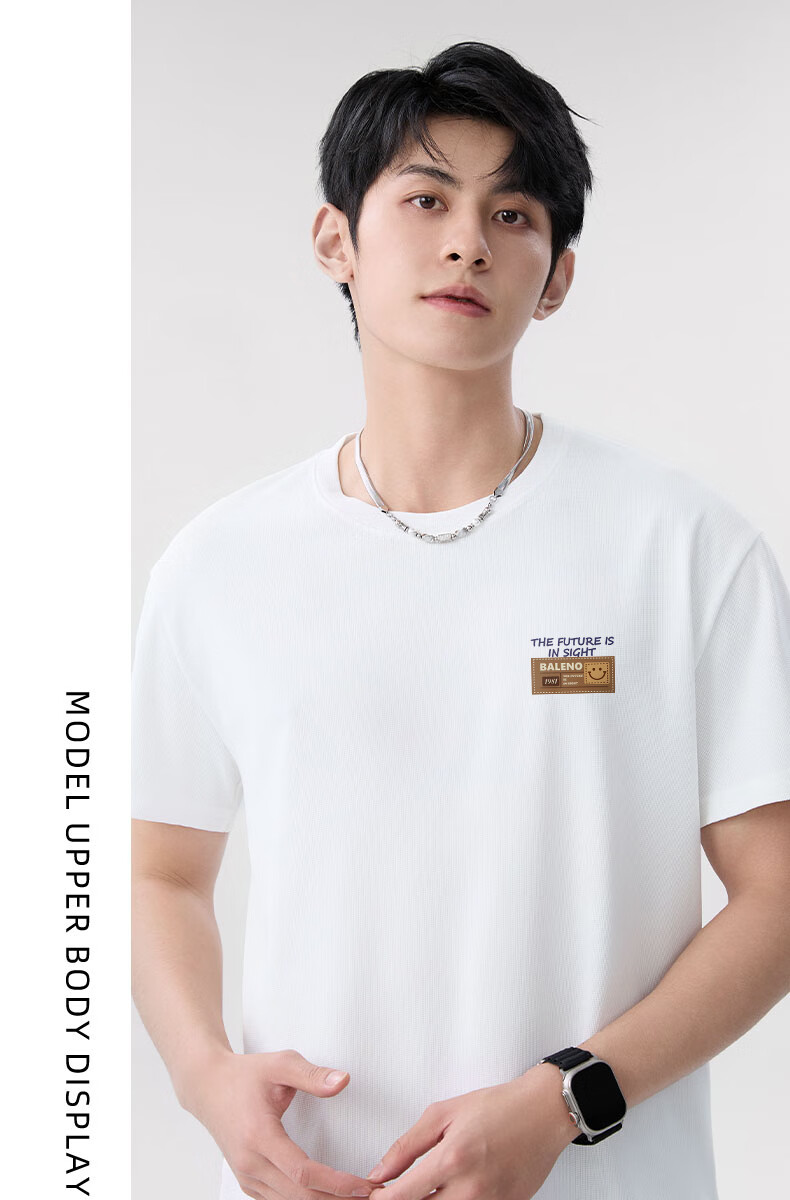 Baleno Men's Summer American Vintage Casual Trendy Versatile Crew Neck Heavyweight Waffle Anti-Wrinkle Base Short Sleeve T-Shirt 25