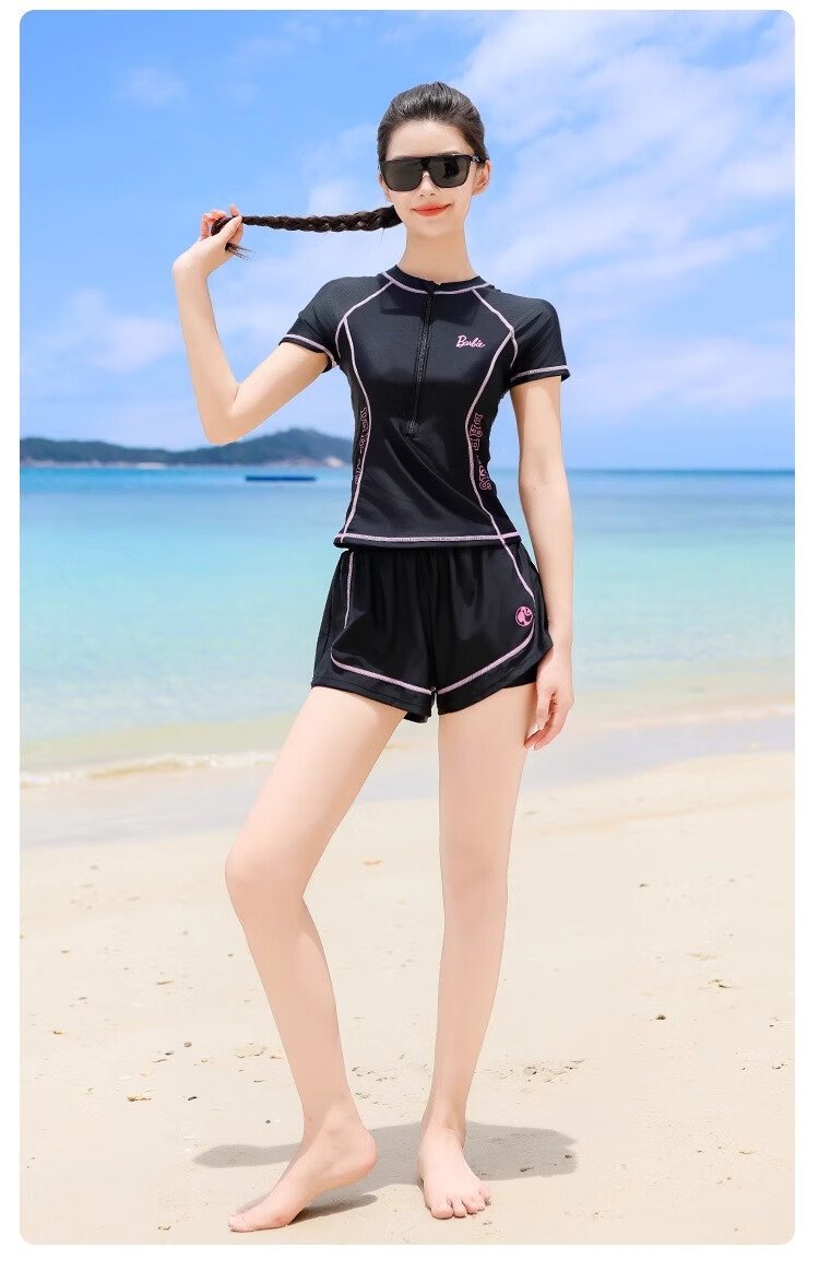 Barbie Two-Piece Swimsuit for Women, Boyshort Conservative Slimming Tummy-Covering Loose Plus Size Beach Vacation Surfing Two-Piece Swimwear Set 5