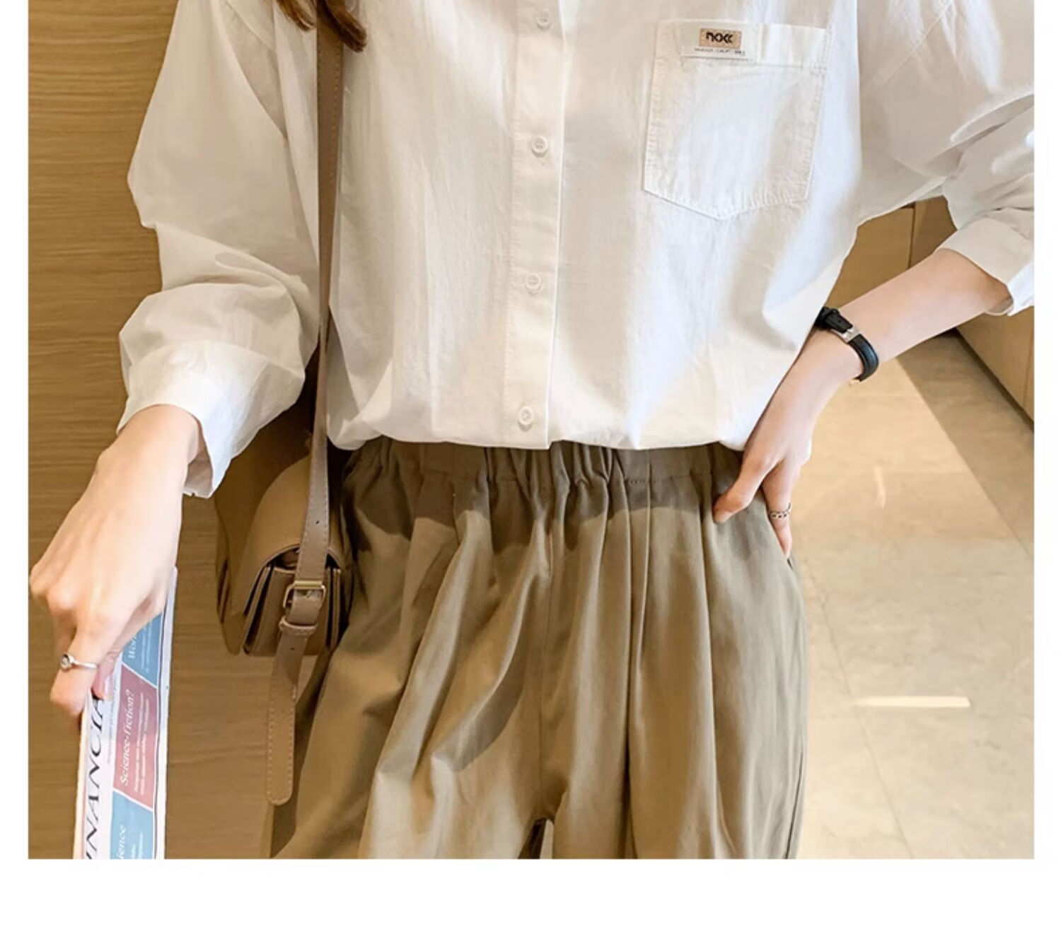 AOTUN Loose Pure Cotton Shirt Women New Ladies Top Base Shirt AT3594 White S 9