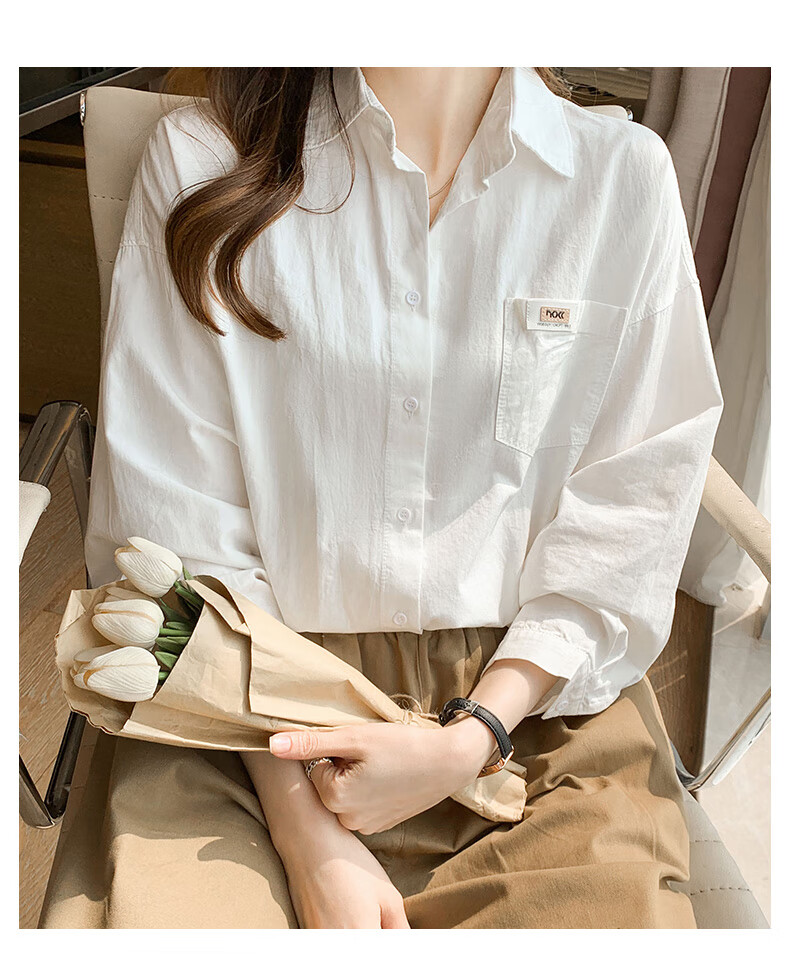 AOTUN Loose Pure Cotton Shirt Women New Ladies Top Base Shirt AT3594 White S 10